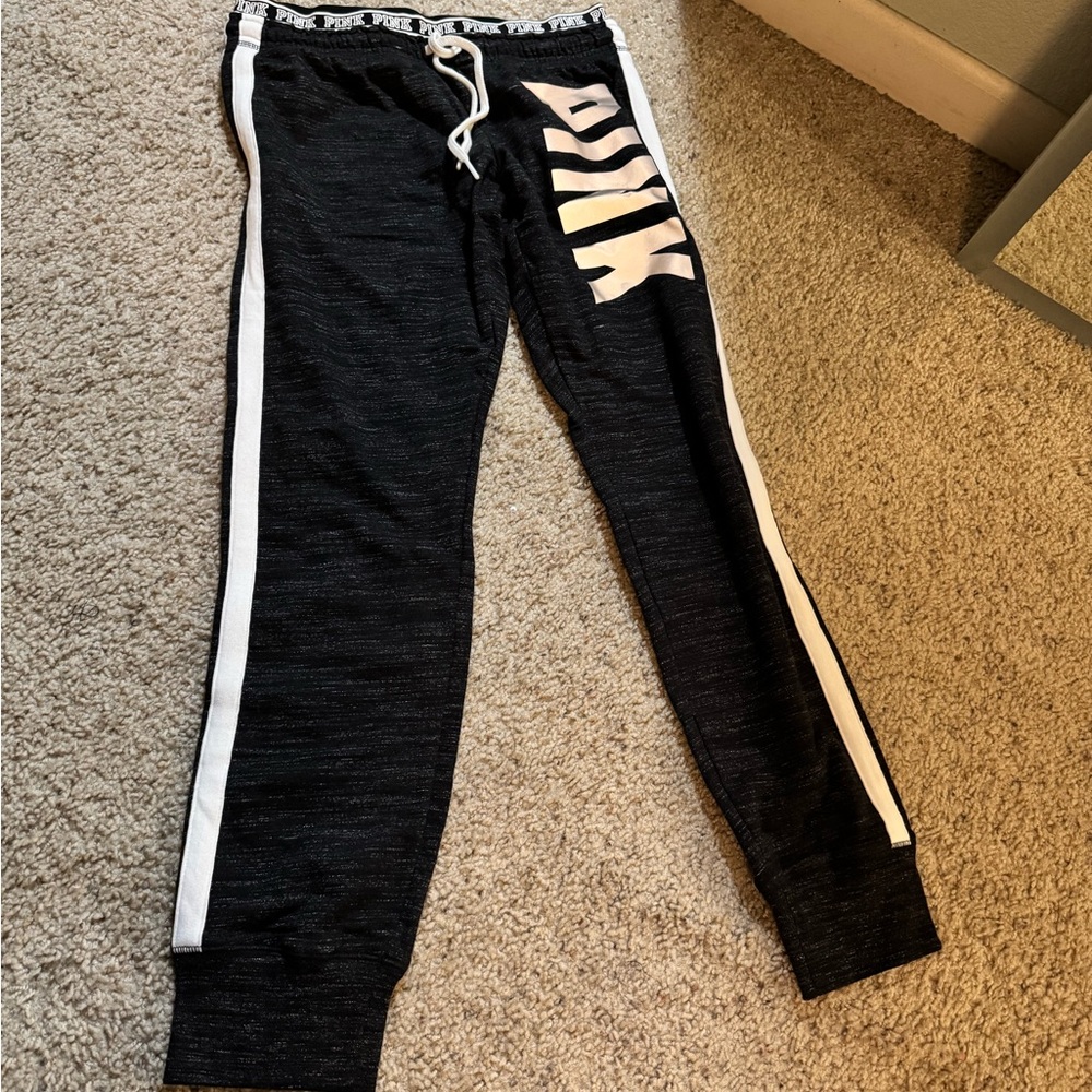 PINK Victoria's Secret Black Joggers with White Accents